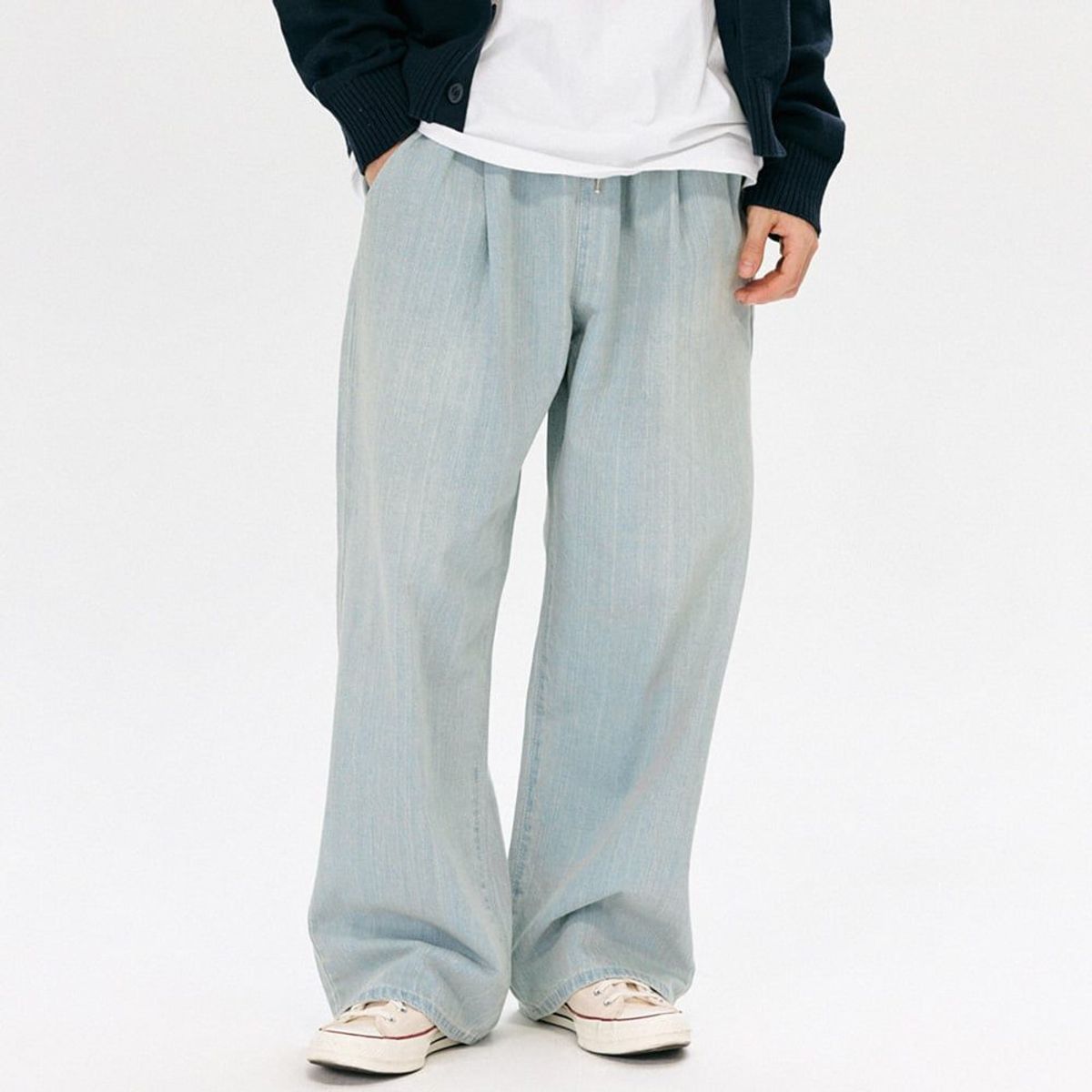 REFLYPERKY(리플라이퍼키) | 실시간 인기 스타일 | [여름원단] LX8606 원턱 이지밴딩 와이드 데님 (GHOST BRUSH  L.BLUE) | 온더룩