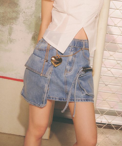 ★lalafox★CARGO DENIM MINI SKIRT★Blue★韓国★大人気★ ☆ハンソヒ 着用！！【lalafox】CARGO DENIM MINI SKIRT BLUE
