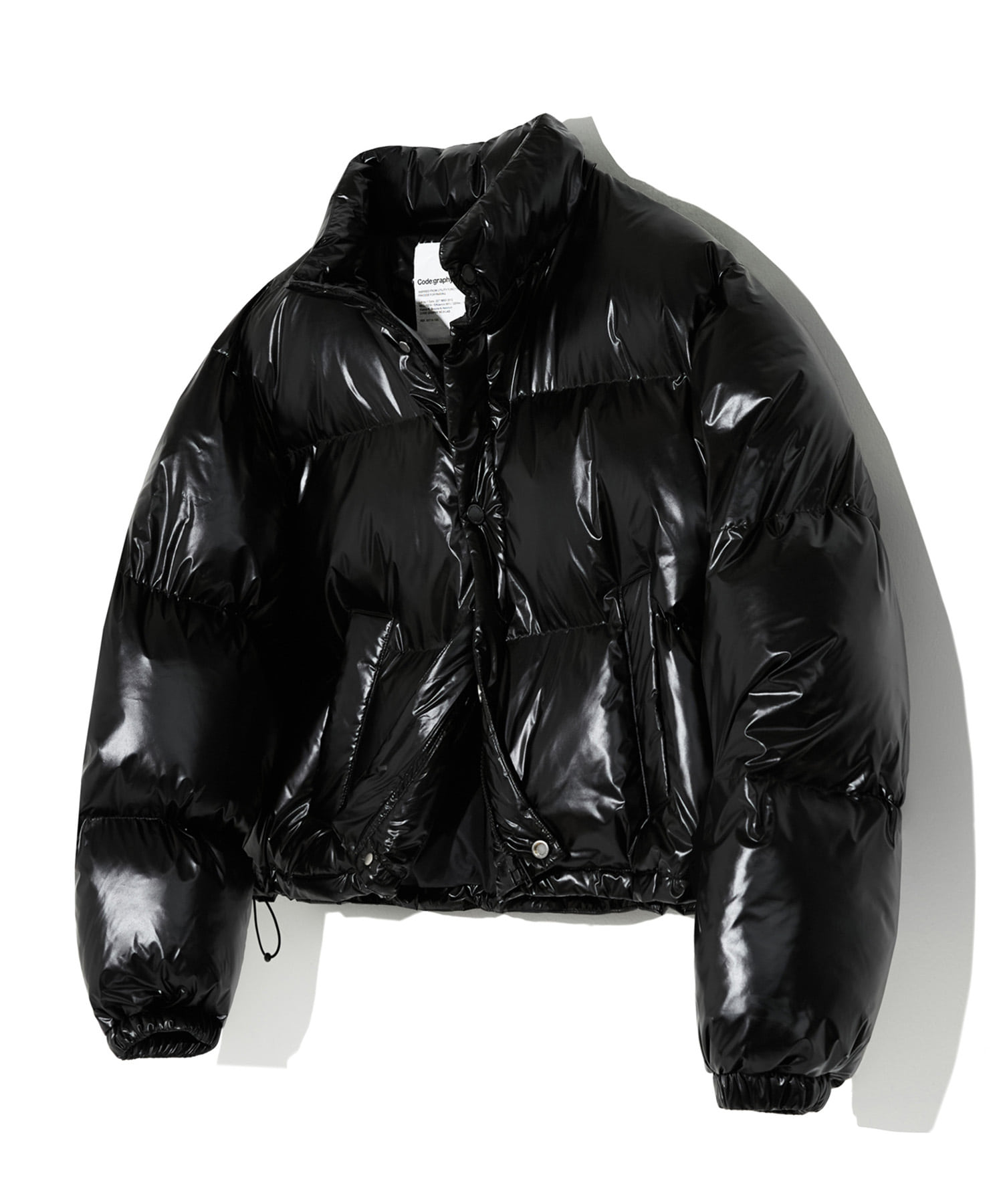 ★CODEGRAPHY★(W) WAVE LOGO HYPE GLOSSY CROPPED PUFFER★ Wyeysyt Women's Metallic Y2K Cropped Puffer Jacket Quilted