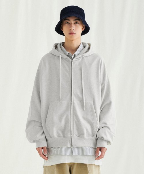 Melange Master(멜란지 마스터) 실시간 인기 스타일 빅 오버 핏 후드 스웨트 집업 [오트밀] 온더룩