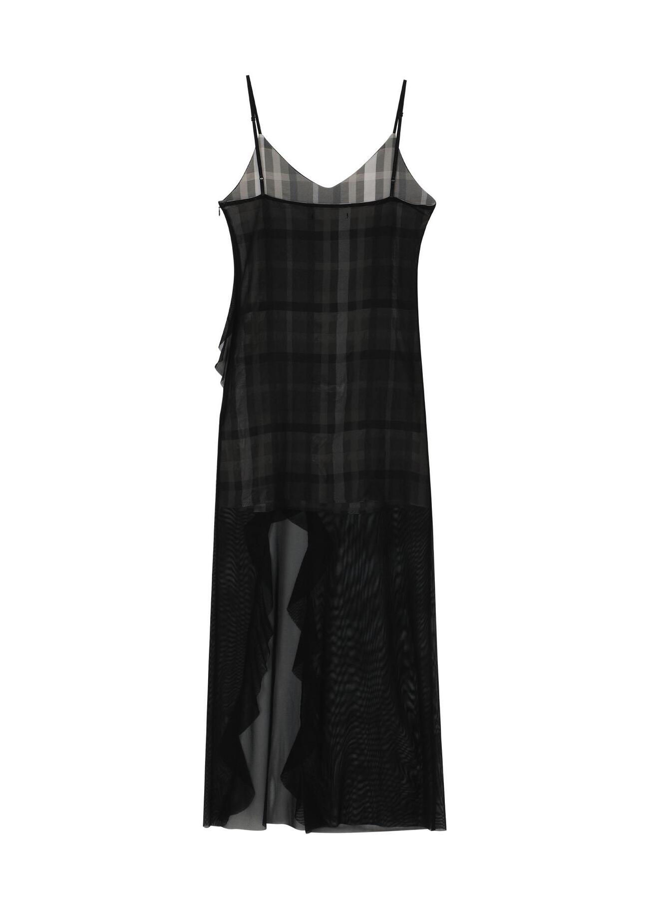 【BOHEMIAN SEOUL】 SEE-THROUGH CHECK RUFFLE MAXI DRESS BOHEMIAN SEOUL] SEE-THROUGH CHECK RUFFLE MAXI DRESS, BLACK